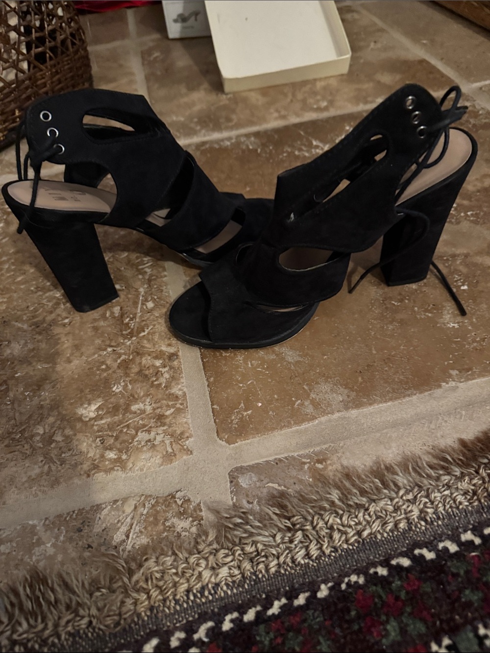 Mix No. 6 Black Suede Lace-Up Block Heel Sandals
